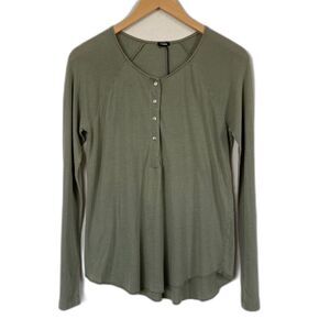 Monrow Womens Henley Long Sleeve Green